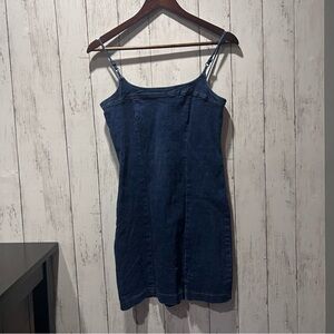 Vintage Early 90s Dark Denim Mini Dress Adjustable Straps, Bodycon Fit Size 5/6